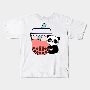 Cute Panda Baby Bubble Tea Hug Kawaii Cream Kids T-Shirt